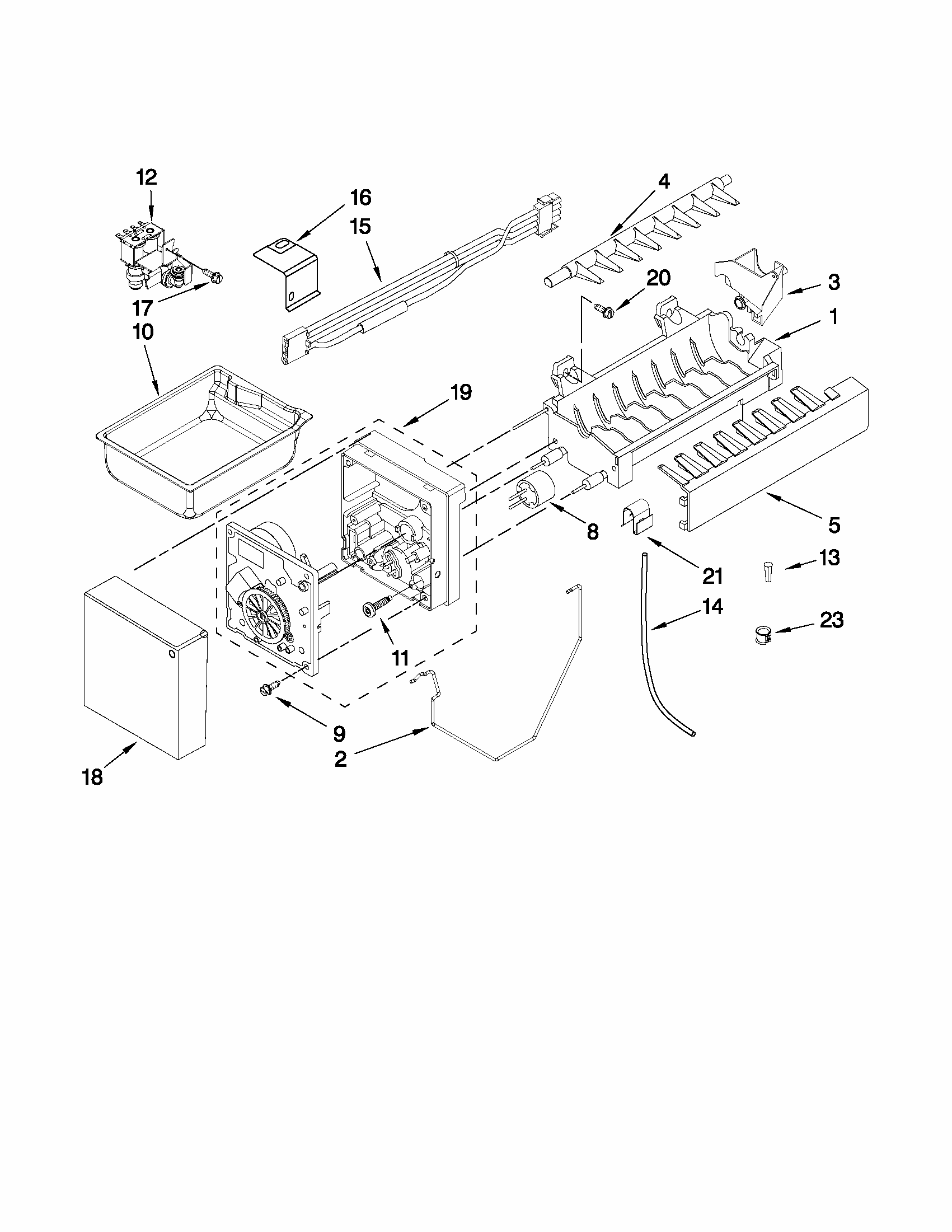 Icemaker Parts Diagram and Parts List for 59672013013  Kenmore Refrigerator