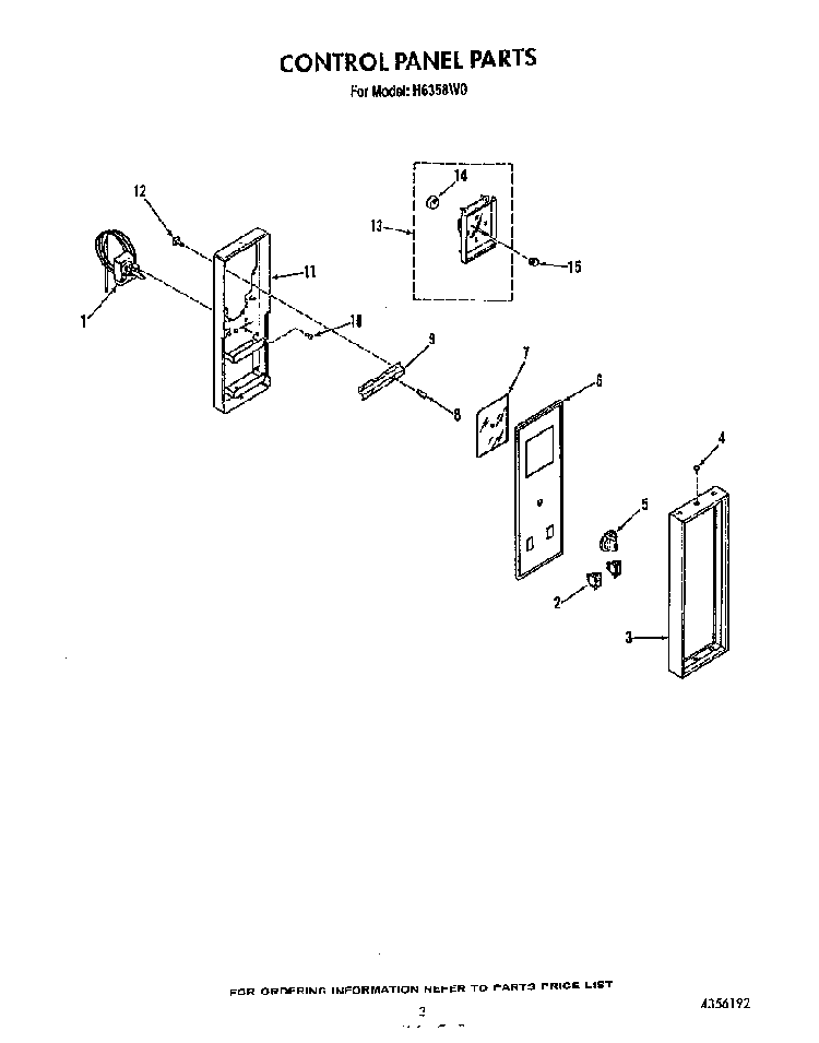 Control Panel Diagram and Parts List for H6358*0  Roper Range