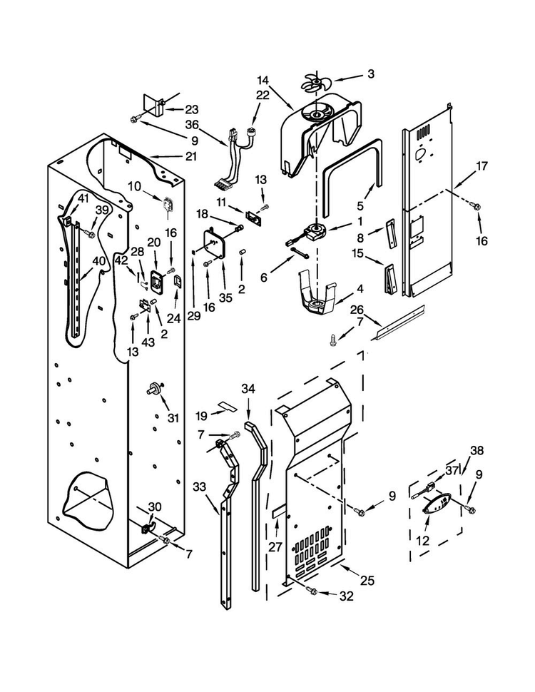 Freezer Liner And Air Flow Parts Diagram and Parts List for KBSD612ESS00  KitchenAid Refrigerator