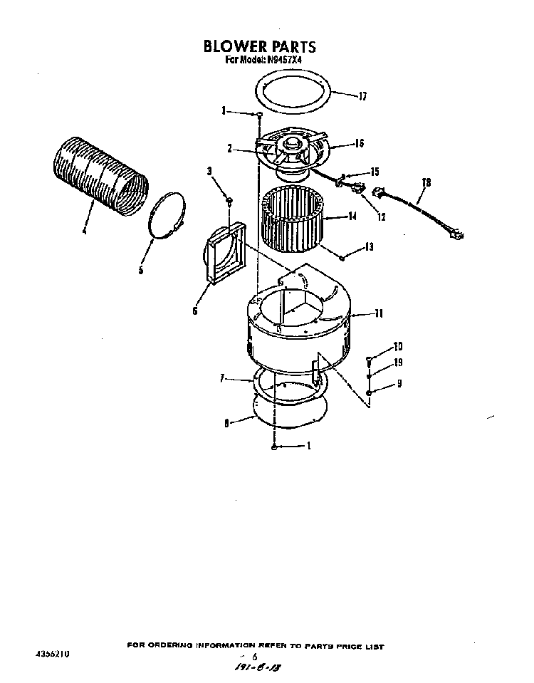 Blower Diagram and Parts List for N9457*4  Roper Range
