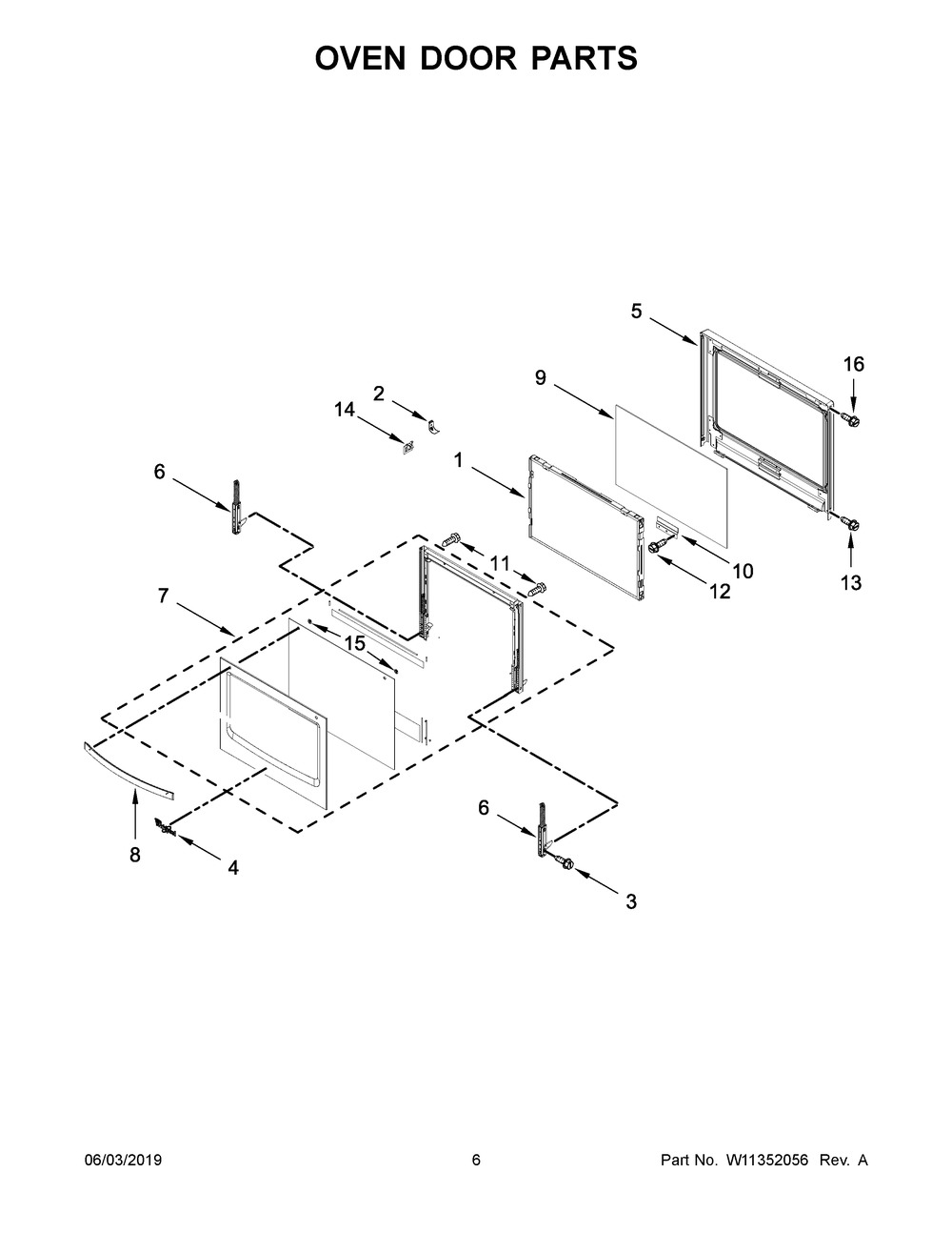 Oven Door Parts Diagram and Parts List for WOC54EC7HB02  Whirlpool Microwave Oven Combo