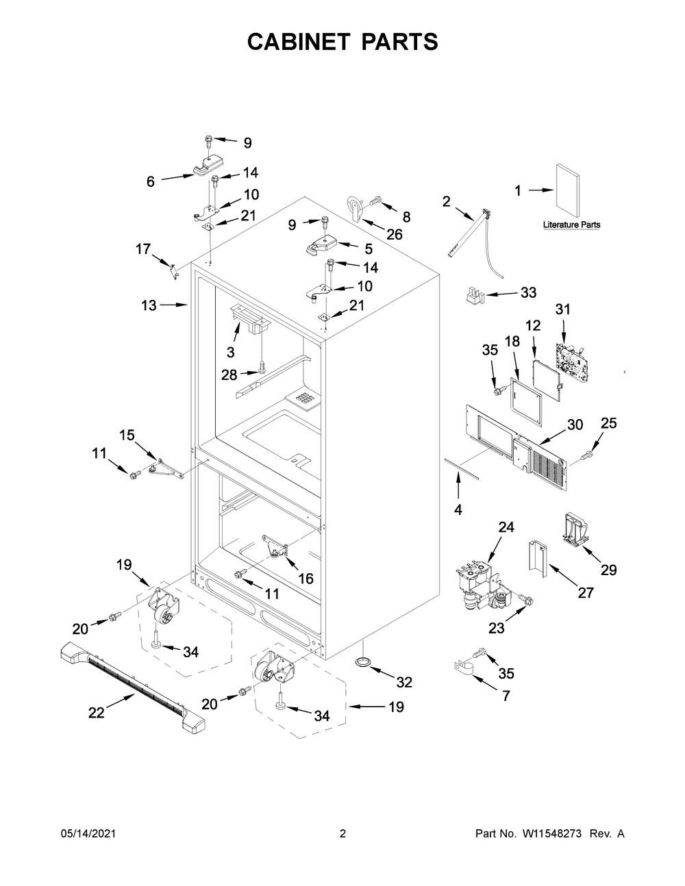 Cabinet Parts Diagram and Parts List for KRFF305ESS06  Whirlpool Refrigerator