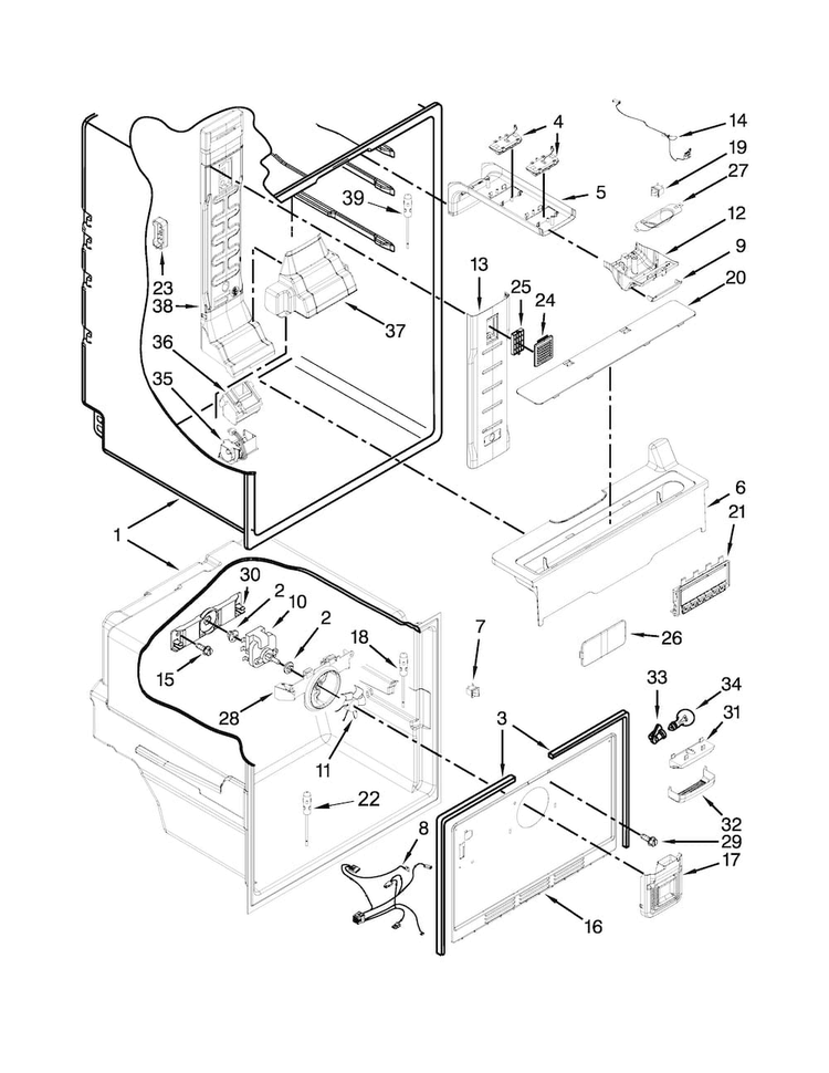 Liner Parts Diagram and Parts List for WRF560SMYB02  Whirlpool Refrigerator