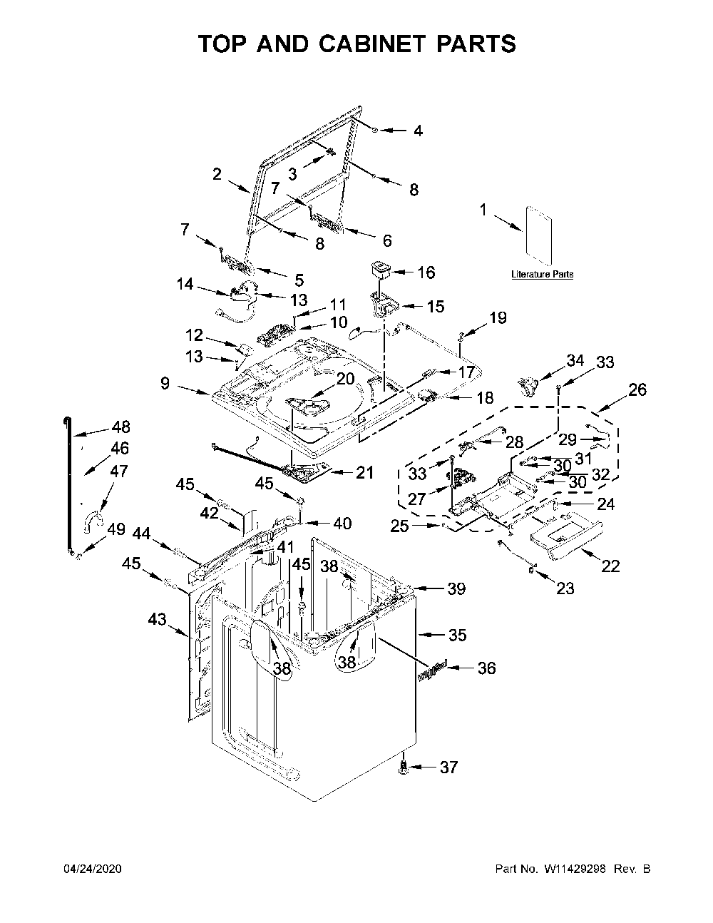 Top and cabinet parts Diagram and Parts List for WTW8120HW0  Whirlpool Washer