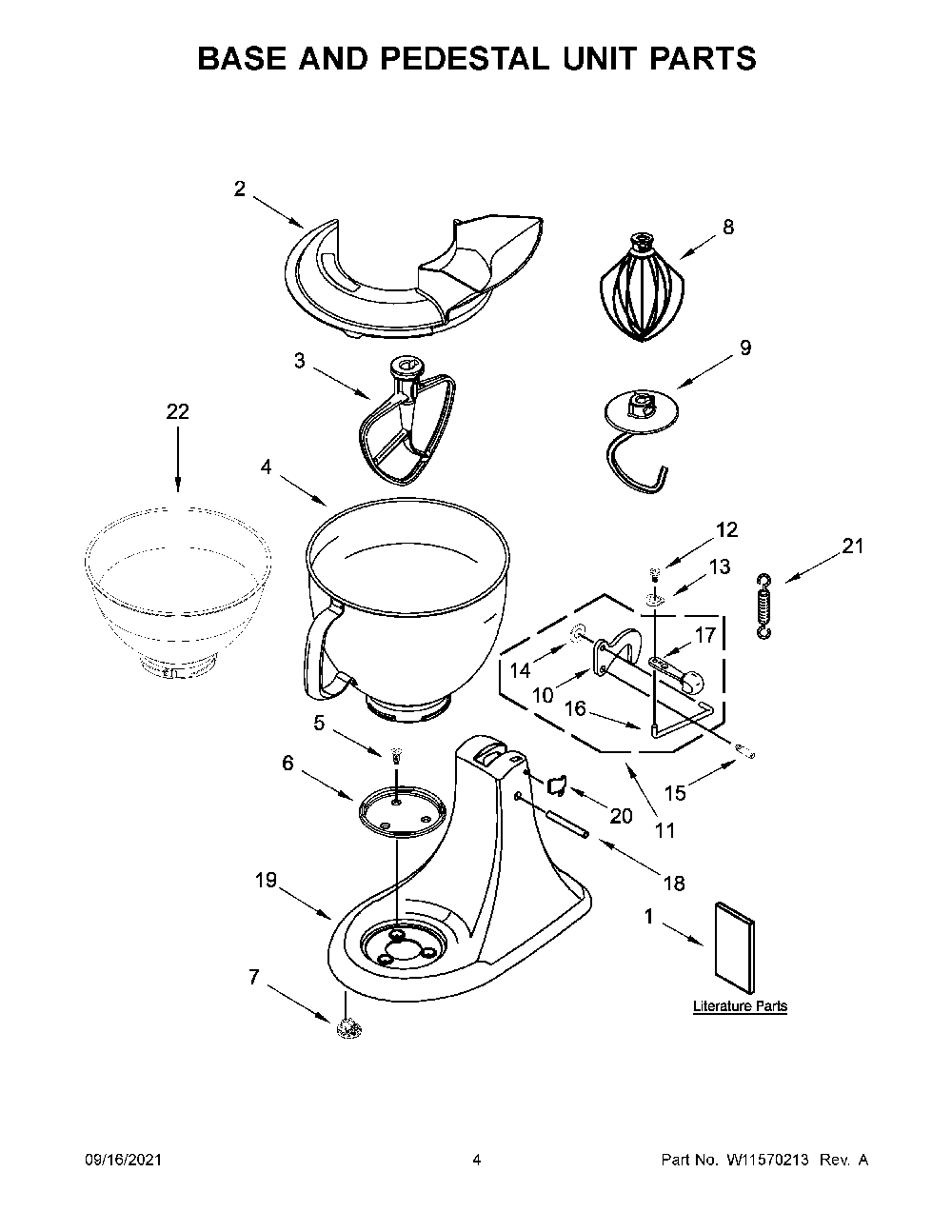 Base And Pedestal Unit Parts Diagram and Parts List for 5KSM195PSBBE0  KitchenAid Mixer