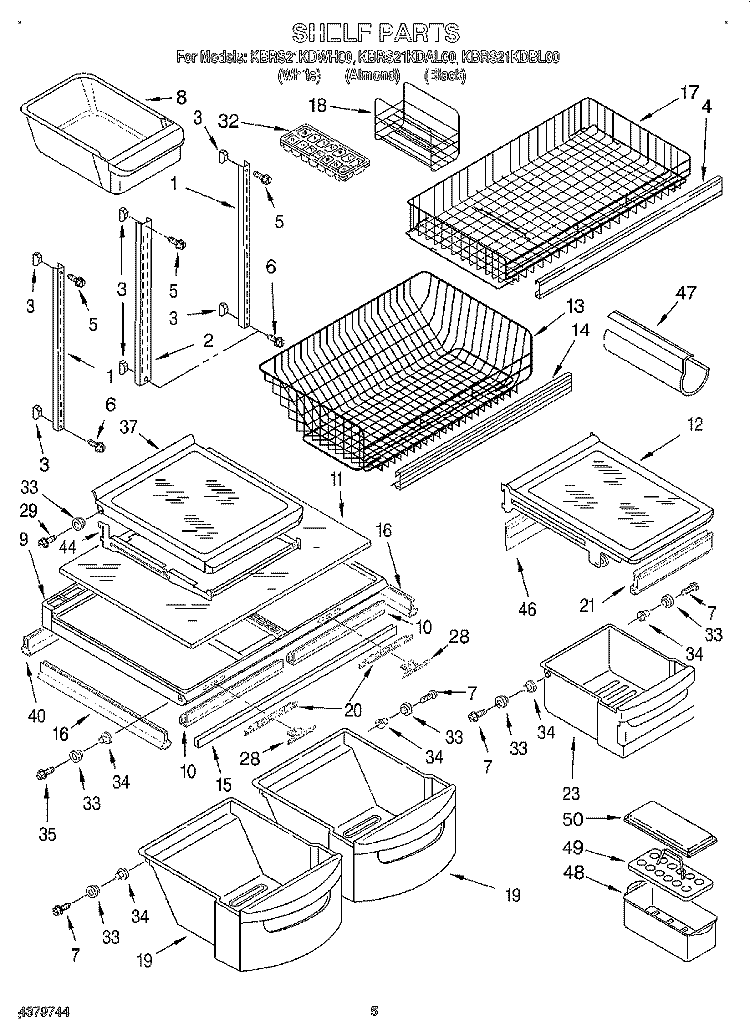 SHELF, LIT/OPTIONAL Diagram and Parts List for KBRS21KDBL00  KitchenAid Refrigerator