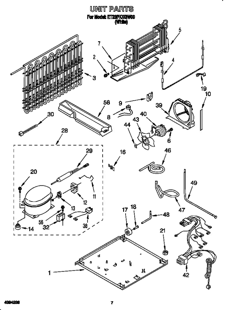 Unit Diagram and Parts List for ET23PKXGW00  Whirlpool Refrigerator
