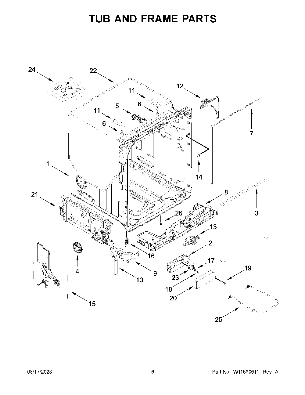 Tub And Frame Parts Diagram and Parts List for KDTM804KBS2  KitchenAid Dishwasher