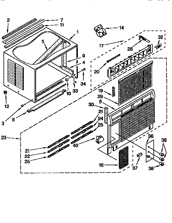 Cabinet Diagram and Parts List for 1069752571  Kenmore Air Conditioner