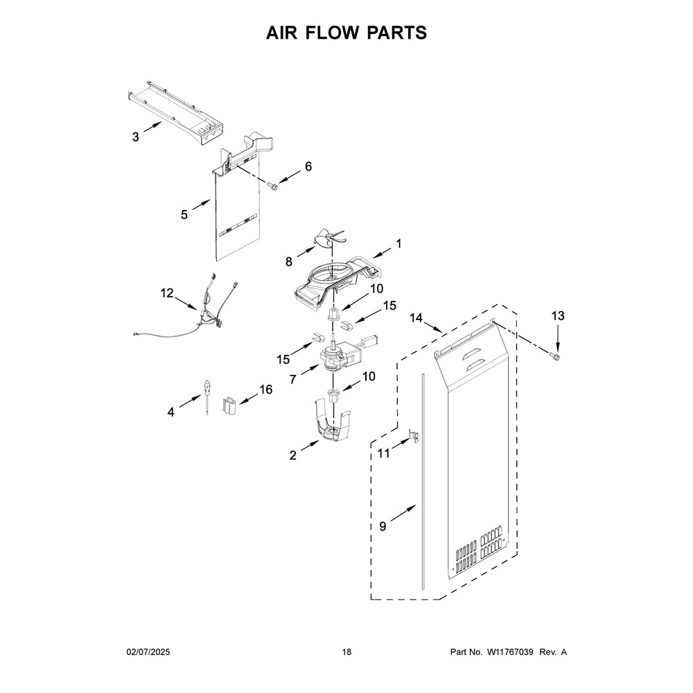 Air Flow Parts Diagram and Parts List for WRSF6536RZ00  Whirlpool Refrigerator