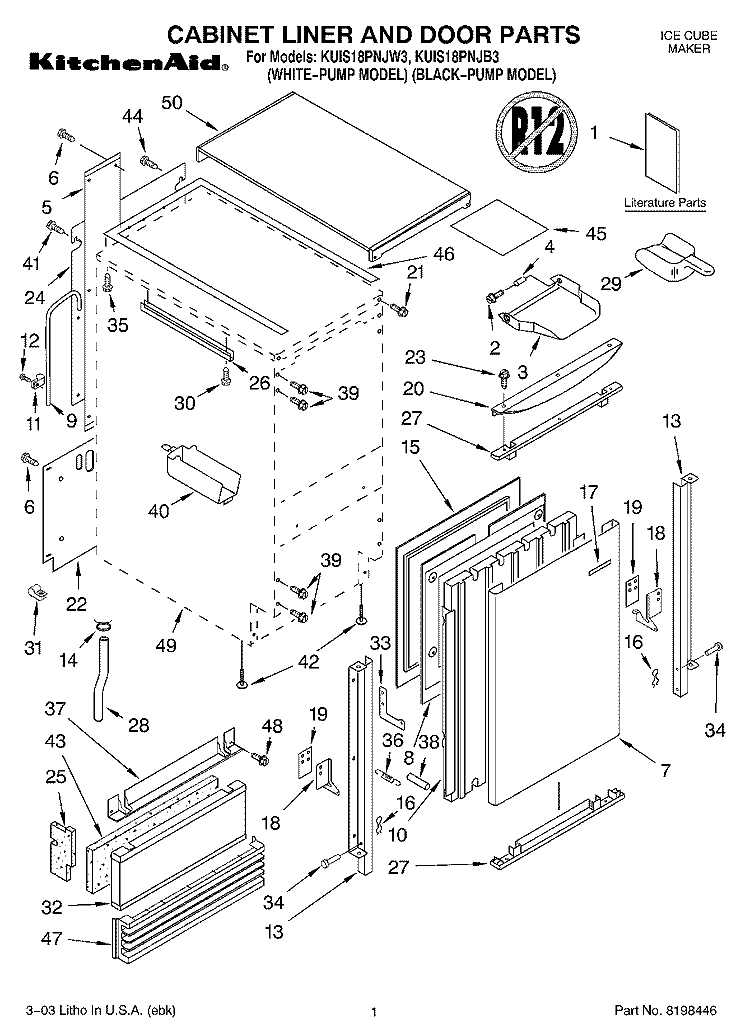 CABINET LINER AND DOOR PARTS Diagram and Parts List for KUIS18PNJW3  KitchenAid Ice Maker