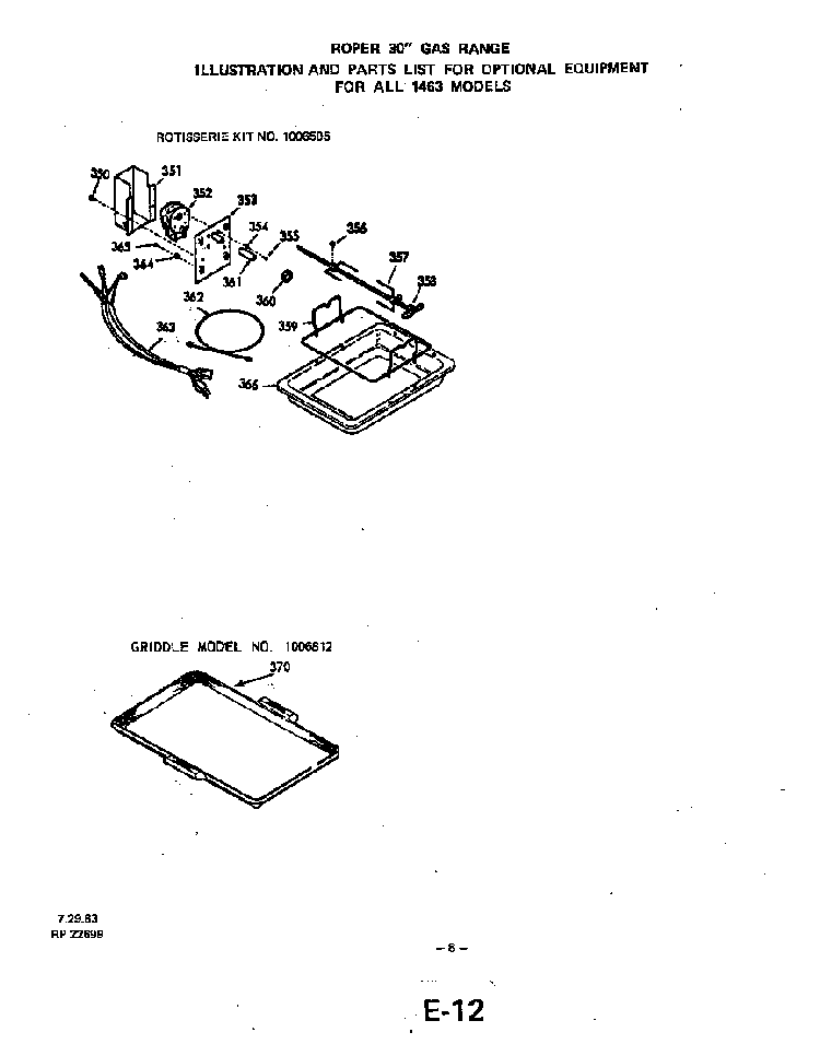 Section 6 Diagram and Parts List for 1463*3A  Roper Range