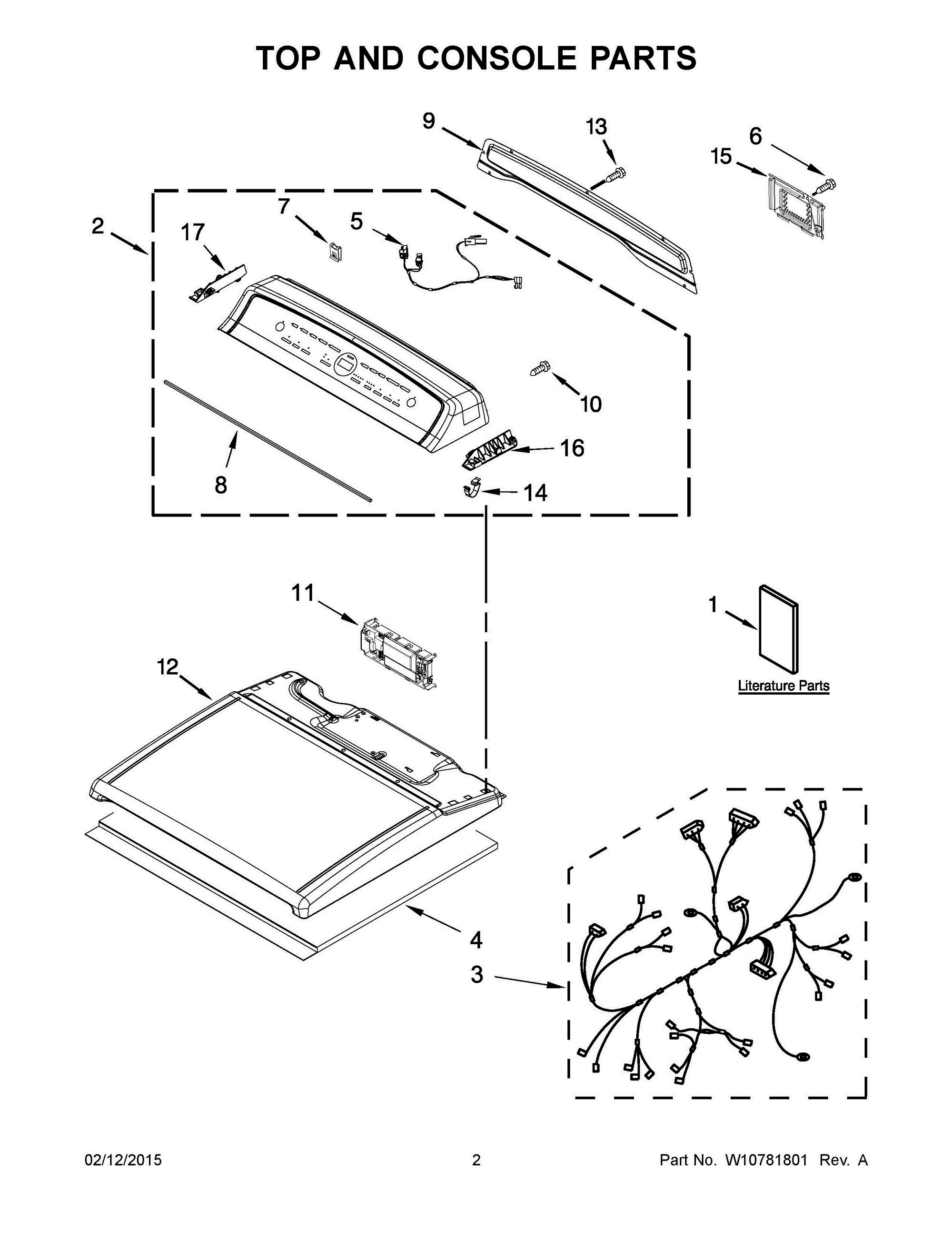 02 - TOP AND CONSOLE PARTS Diagram and Parts List for YWED8000DW1  Whirlpool Dryer