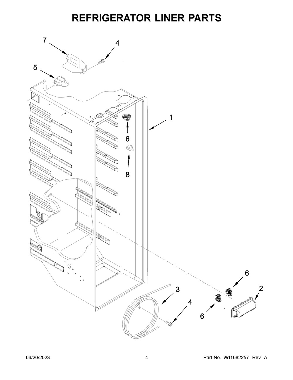 Refrigerator Liner Parts Diagram and Parts List for WRS321SDHZ11  Whirlpool Refrigerator