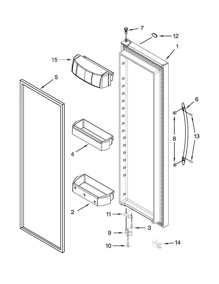 Refrigerator Door Parts Diagram and Parts List for WRS975SIDM00  Whirlpool Refrigerator