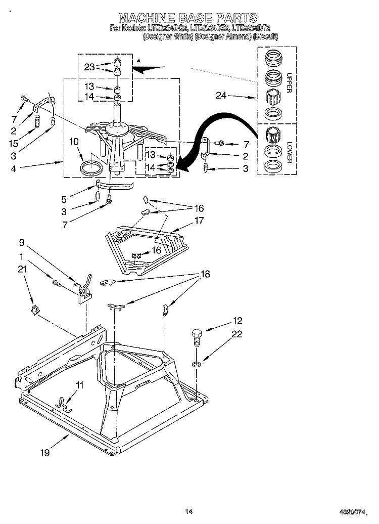MACHINE BASE Diagram and Parts List for LTE6234DQ2  Whirlpool Washer Dryer Combo