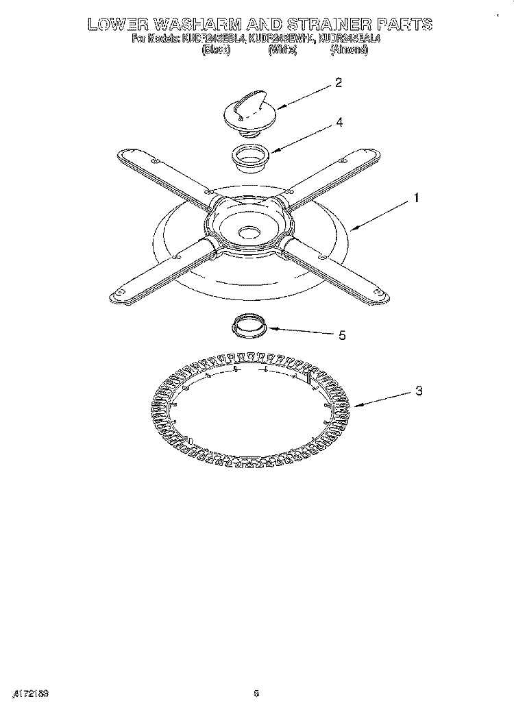 LOWER WASHARM AND STRAINER Diagram and Parts List for KUDR24SEWH4  KitchenAid Dishwasher