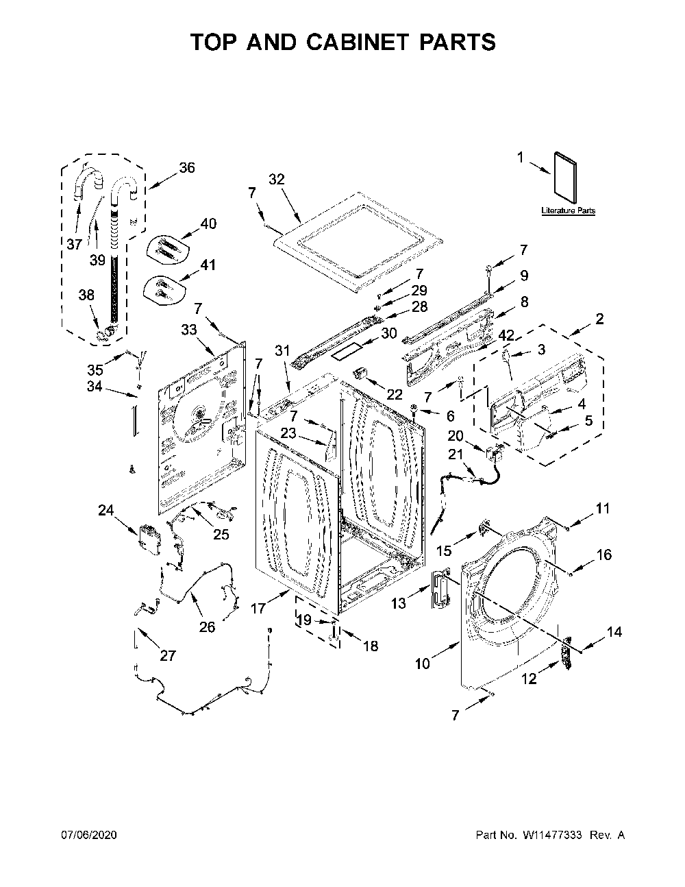 Top and cabinet parts Diagram and Parts List for 7MWFW6622HW2  Whirlpool Washer