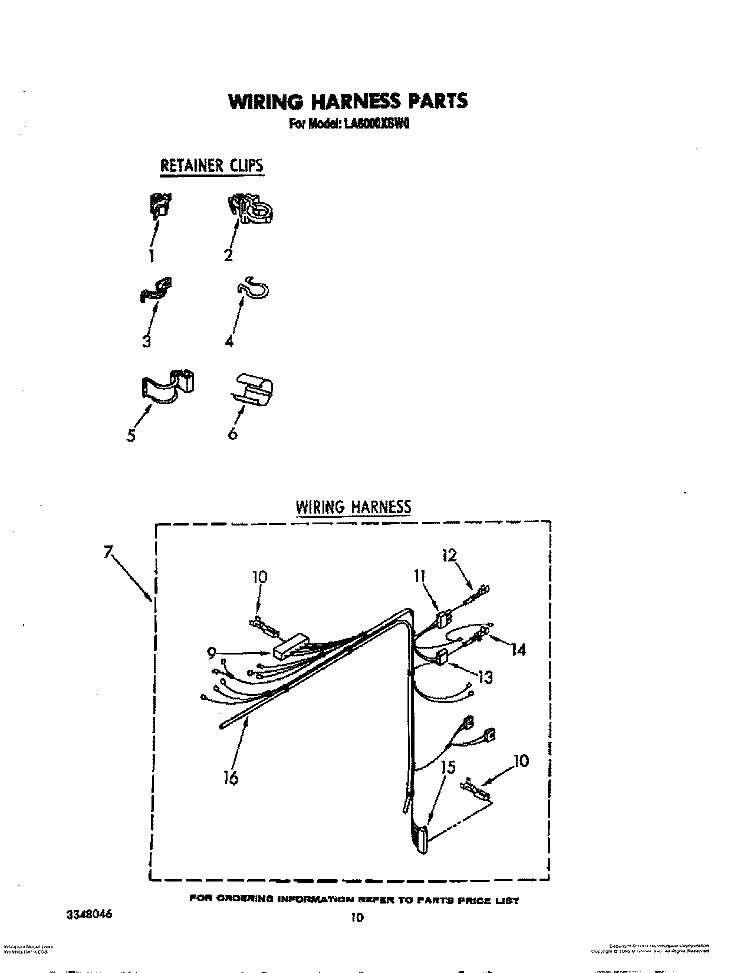 WIRING HARNESS Diagram and Parts List for LA6000XSW0  Whirlpool Washer