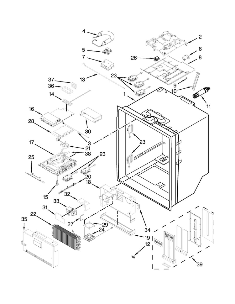 Refrigerator Liner Parts Diagram and Parts List for WRF989SDAE03  Whirlpool Refrigerator