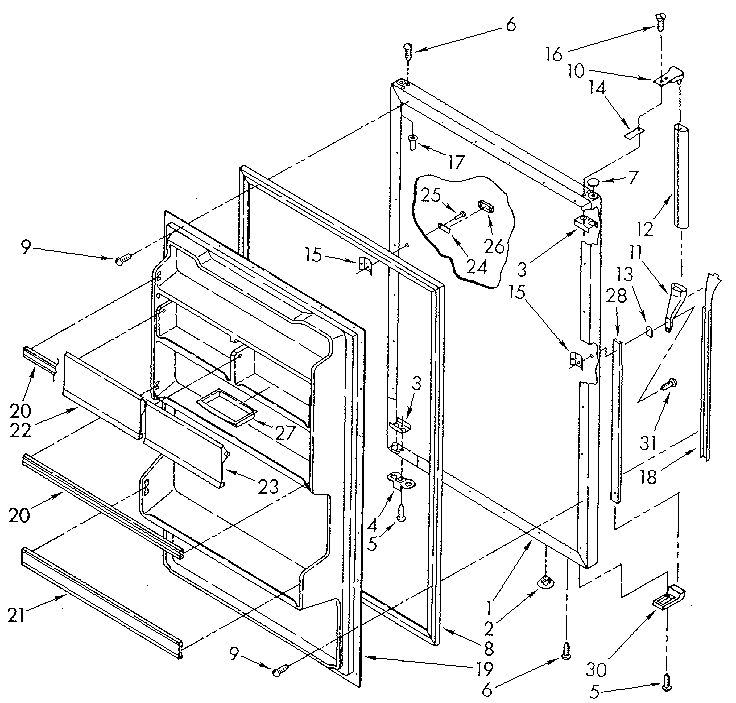 Refrigerator Door Diagram and Parts List for ET18MKXSN03  Whirlpool Refrigerator