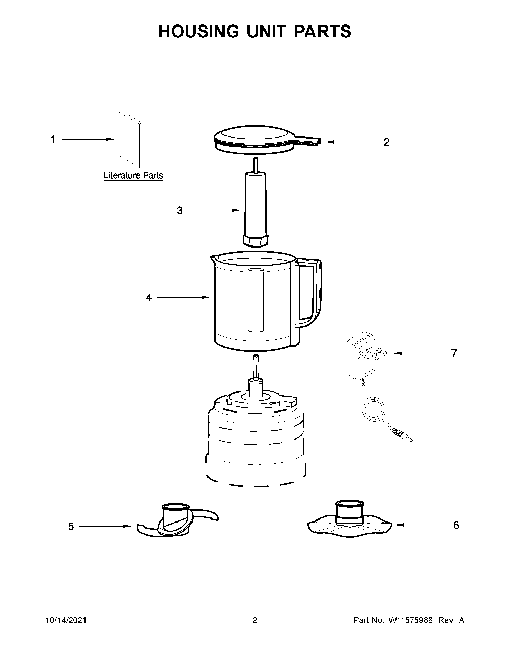 Housing Unit Parts Diagram and Parts List for 5KFCB519BER0  KitchenAid Food Processor