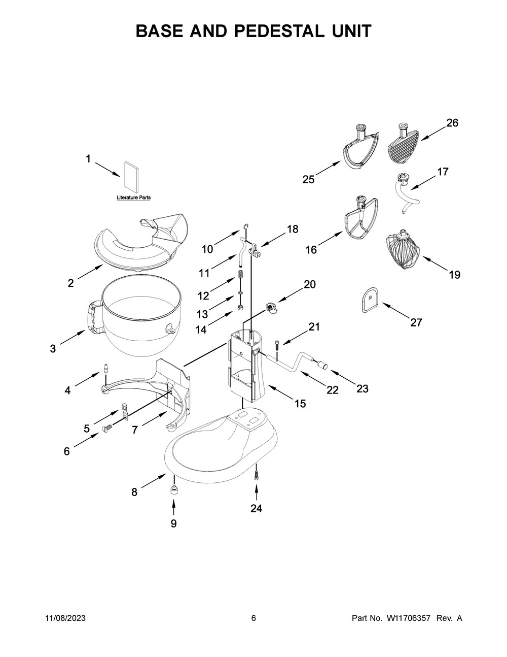 Base And Pedestal Unit Diagram and Parts List for KSM70SKQXBK0  KitchenAid Mixer