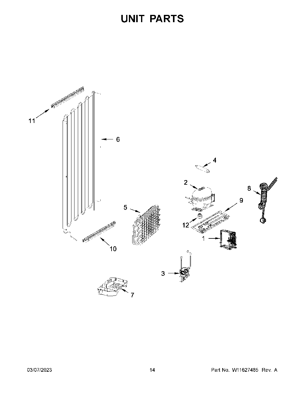 Unit Parts Diagram and Parts List for KBBX104EPA03  KitchenAid Refrigerator