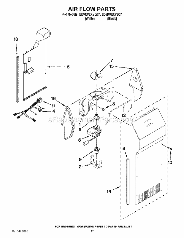 Air Flow Parts Diagram and Parts List for ED5KVEXVB07  Whirlpool Refrigerator