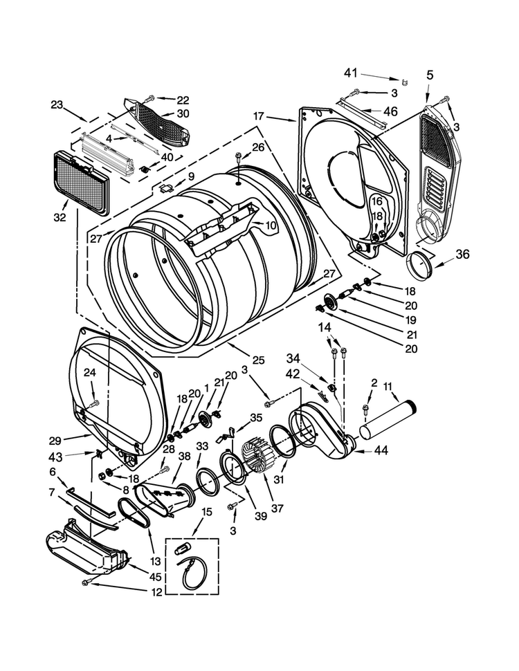 Dryer Bulkhead Parts Diagram and Parts List for WGT3300XQ3  Whirlpool Washer Dryer Combo