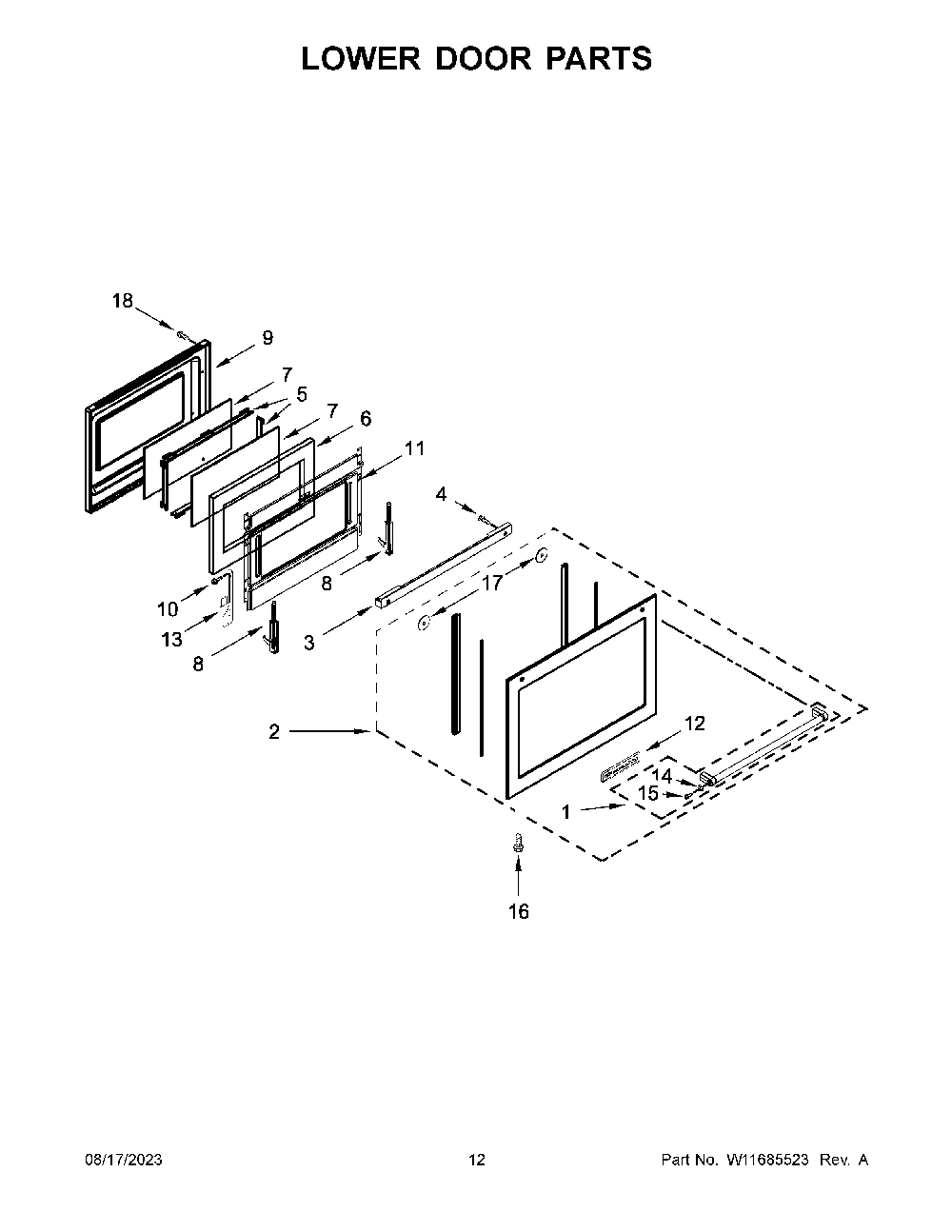 Lower Door Parts Diagram and Parts List for YKFED500ESS6  KitchenAid Range