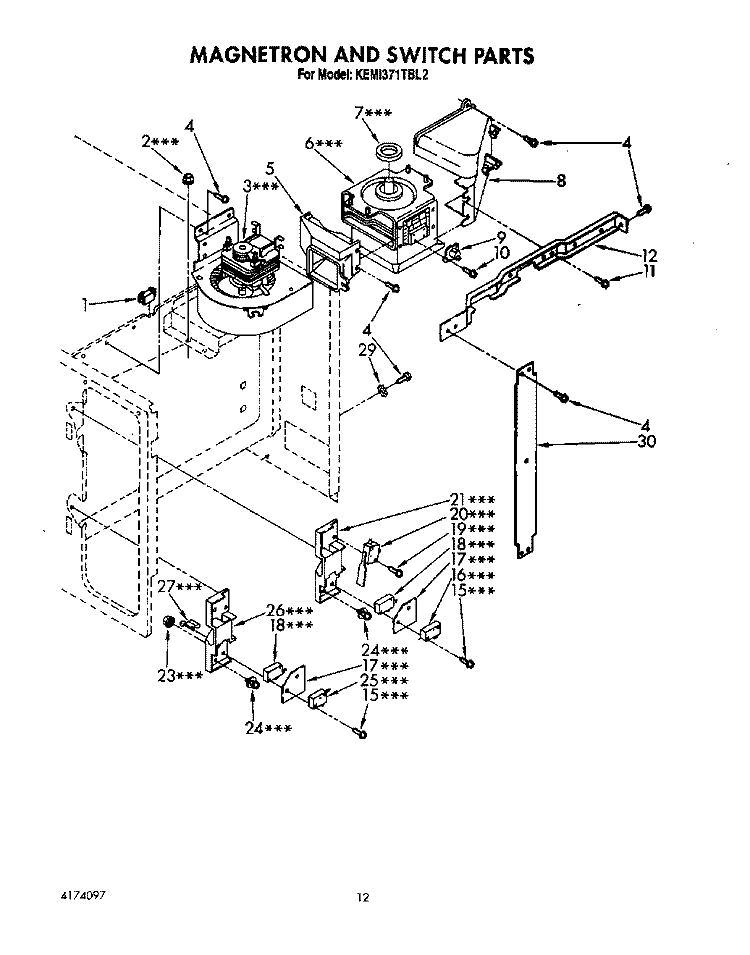 MAGNETRON AND SWITCH Diagram and Parts List for KEMI371TBL2  KitchenAid Microwave Oven Combo