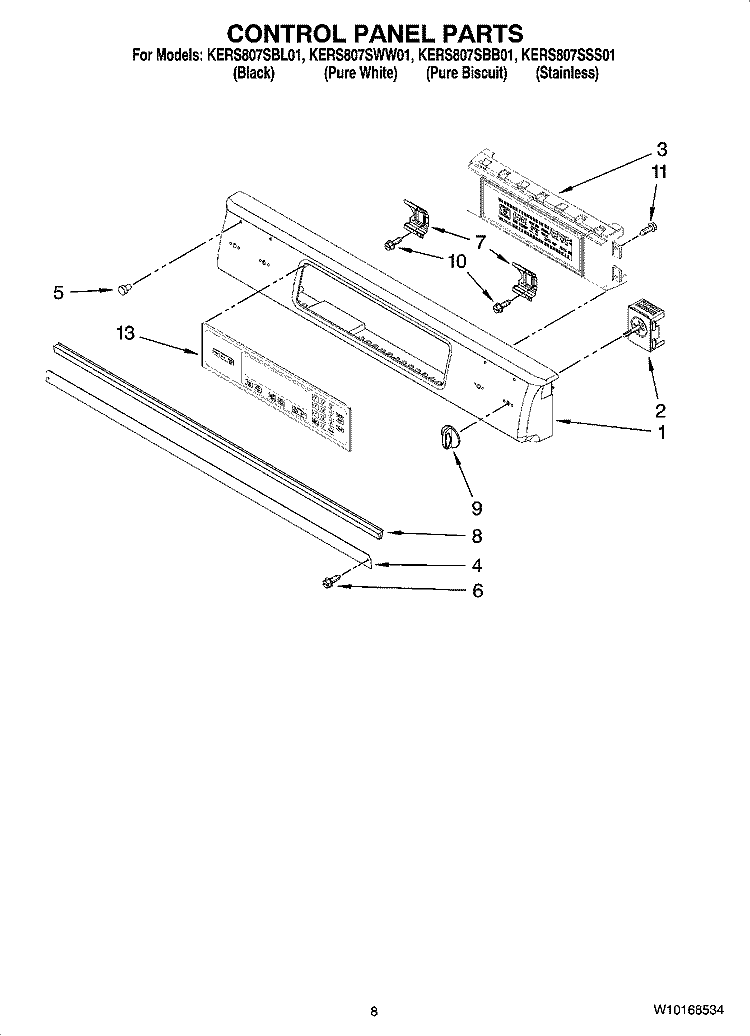 CONTROL PANEL PARTS Diagram and Parts List for KERS807SBB01  KitchenAid Range