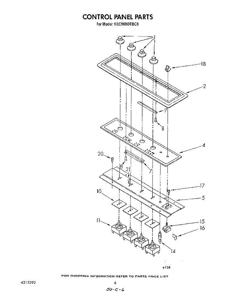 CONTROL PANEL Diagram and Parts List for KECM860TBC0  KitchenAid Cooktop