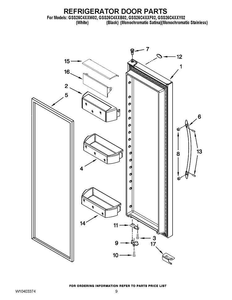 REFRIGERATOR DOOR PARTS Diagram and Parts List for GSS26C4XXF02  Whirlpool Refrigerator