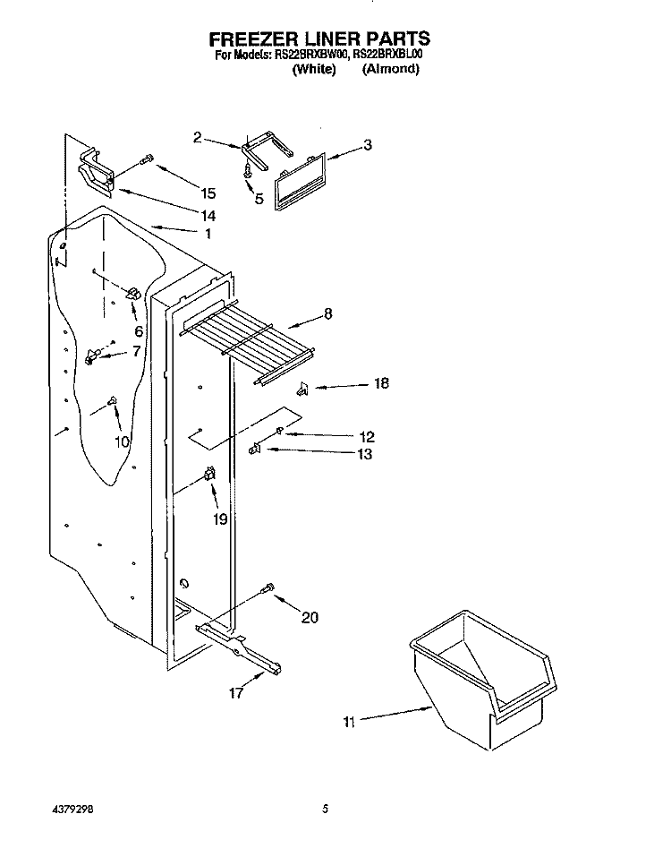 FREEZER LINER Diagram and Parts List for RS22BRXBW00  Roper Refrigerator