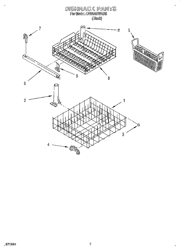 DISHRACK Diagram and Parts List for DU890DWGX0  Whirlpool Dishwasher