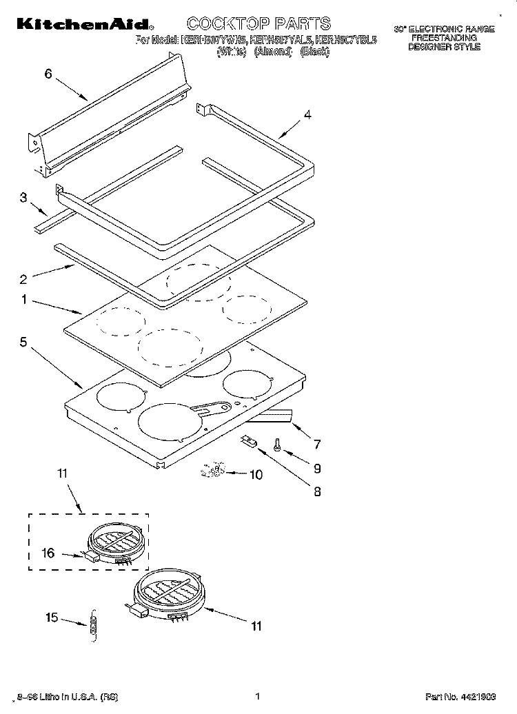 COOKTOP Diagram and Parts List for KERH507YAL5  KitchenAid Range