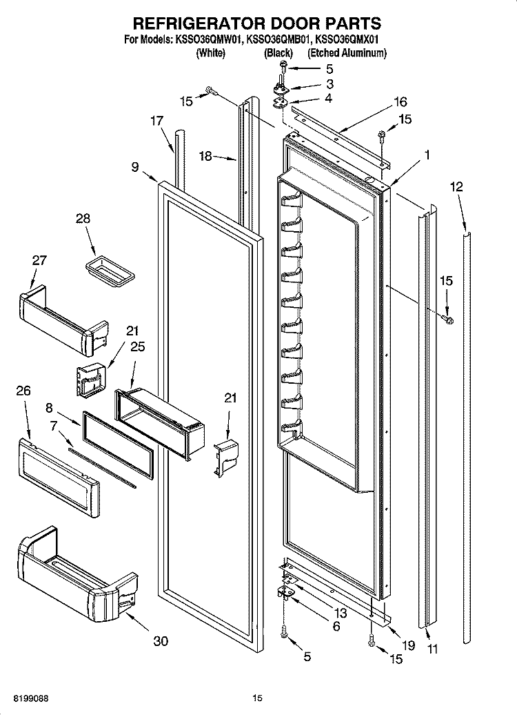 REFRIGERATOR DOOR PARTS Diagram and Parts List for KSSO36QMB01  KitchenAid Refrigerator