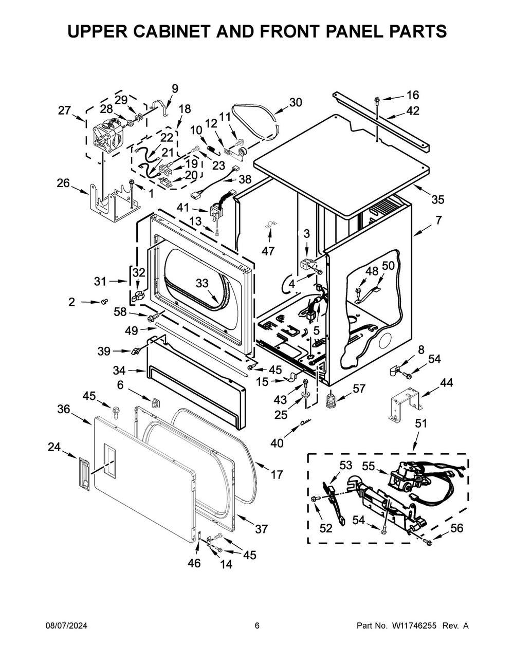 04 - Upper Cabinet And Front Panel Parts Diagram and Parts List for CGSP2958JQ0  Whirlpool Dryer
