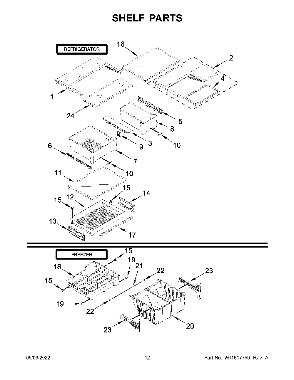 Shelf Parts Diagram and Parts List for KRFF300EBS01  KitchenAid Refrigerator