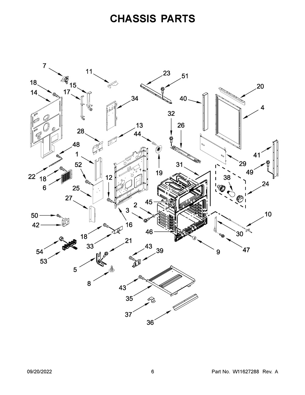Chassis Parts Diagram and Parts List for KFID500ESS05  KitchenAid Range