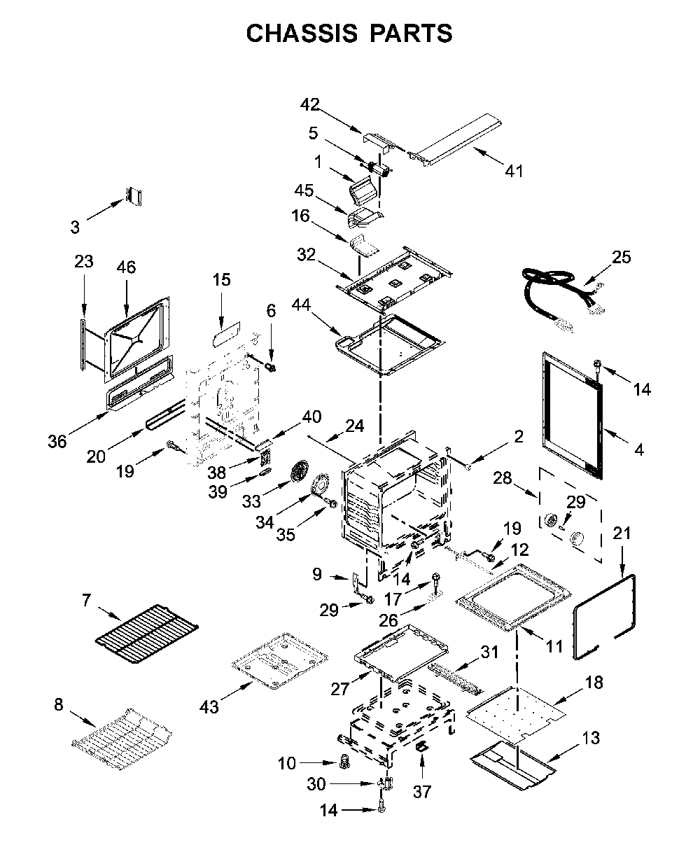 Chassis parts Diagram and Parts List for 66475123611  Kenmore Range