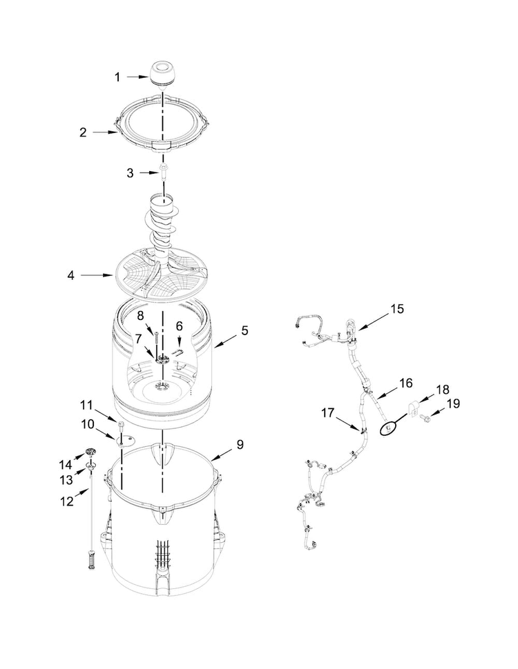 Basket And Tub Parts Diagram and Parts List for 11022352510  Kenmore Washer