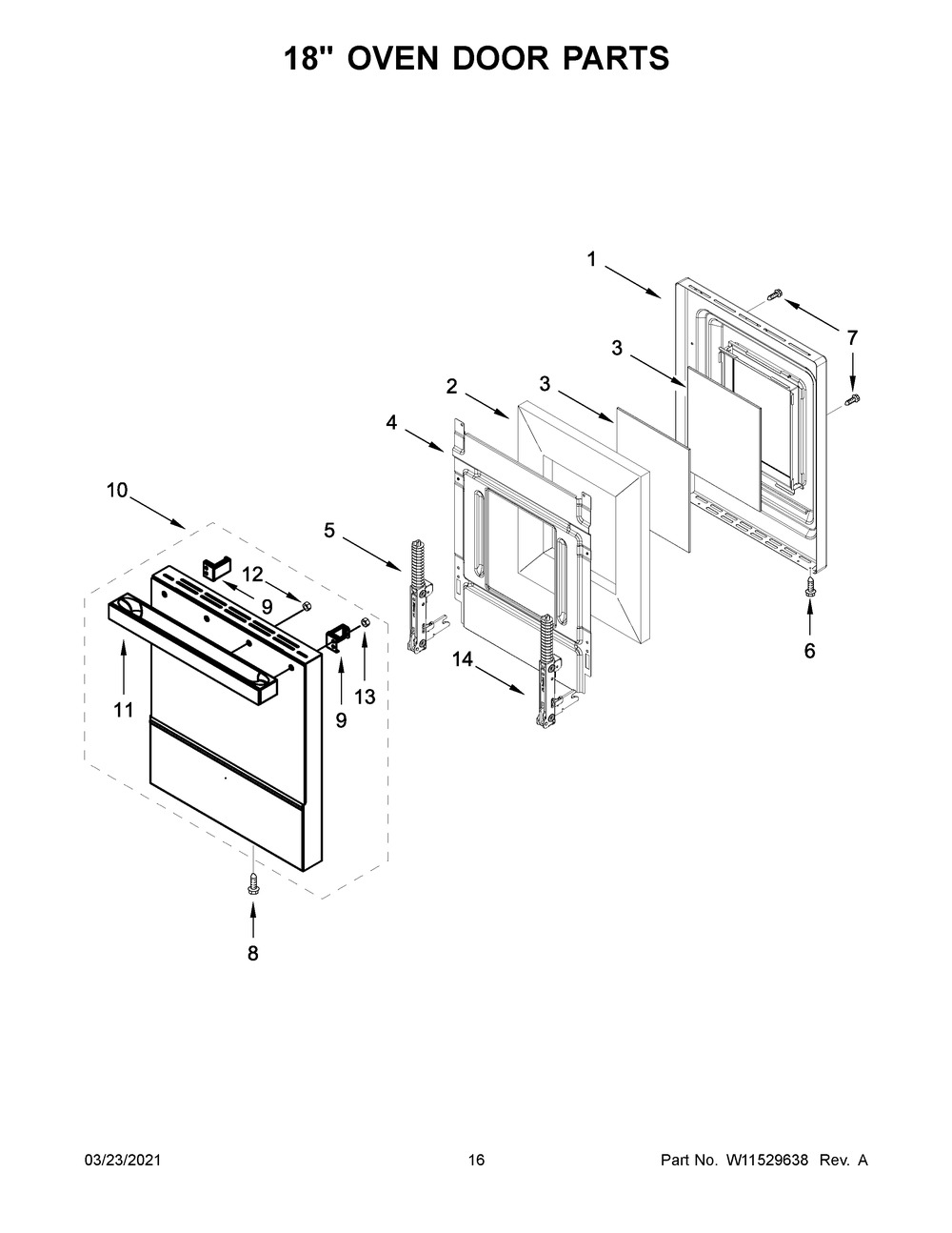 18 Inch Oven Door Parts Diagram and Parts List for JGRP648HM01  Whirlpool Range
