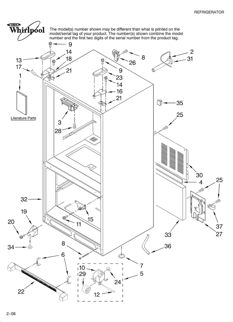 Cabinet Parts Diagram and Parts List for GX5SHTXTL11  Whirlpool Refrigerator