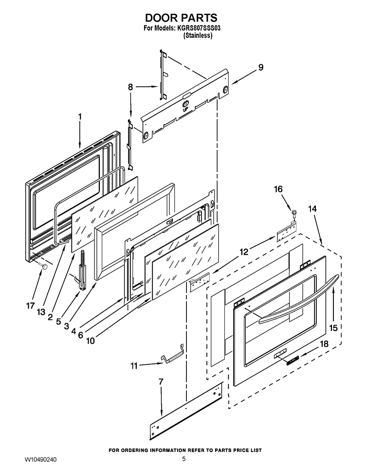 DOOR PARTS Diagram and Parts List for KGRS807SSS03  KitchenAid Range