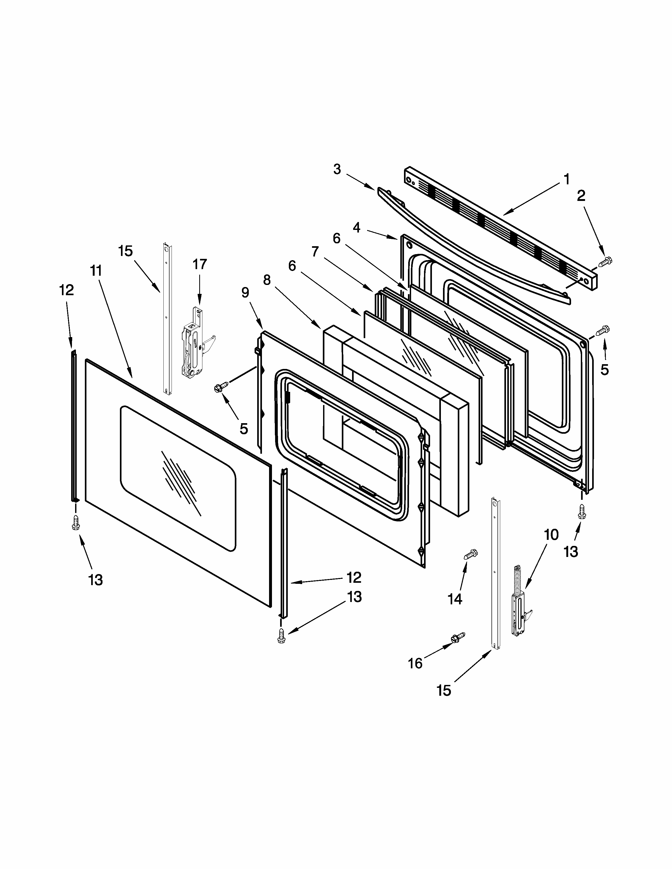 Door Parts Diagram and Parts List for IGS505DS0  Whirlpool Range