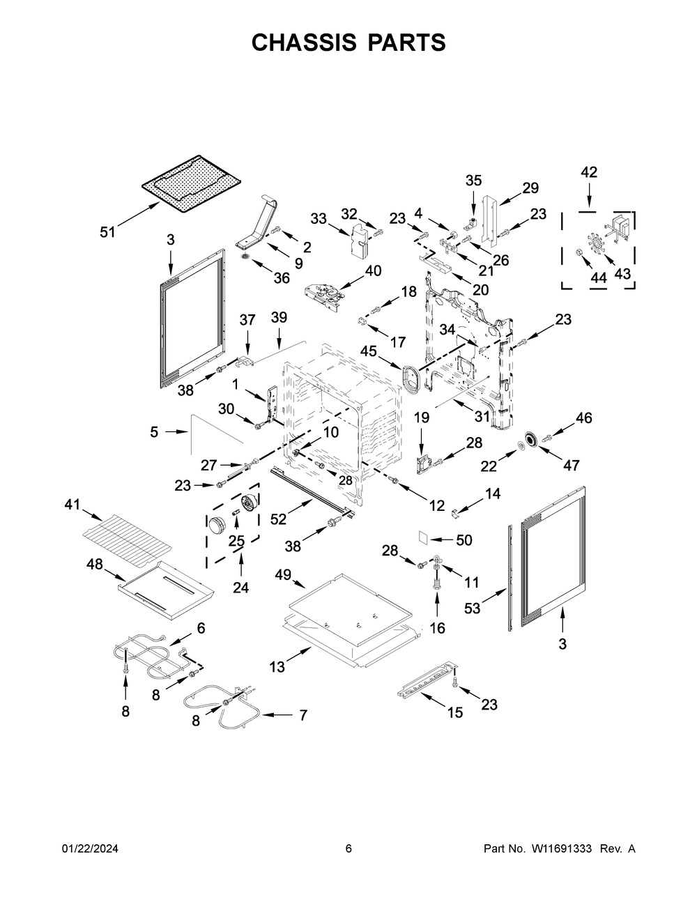 Chassis Parts Diagram and Parts List for WFE550S0LZ3  Whirlpool Range