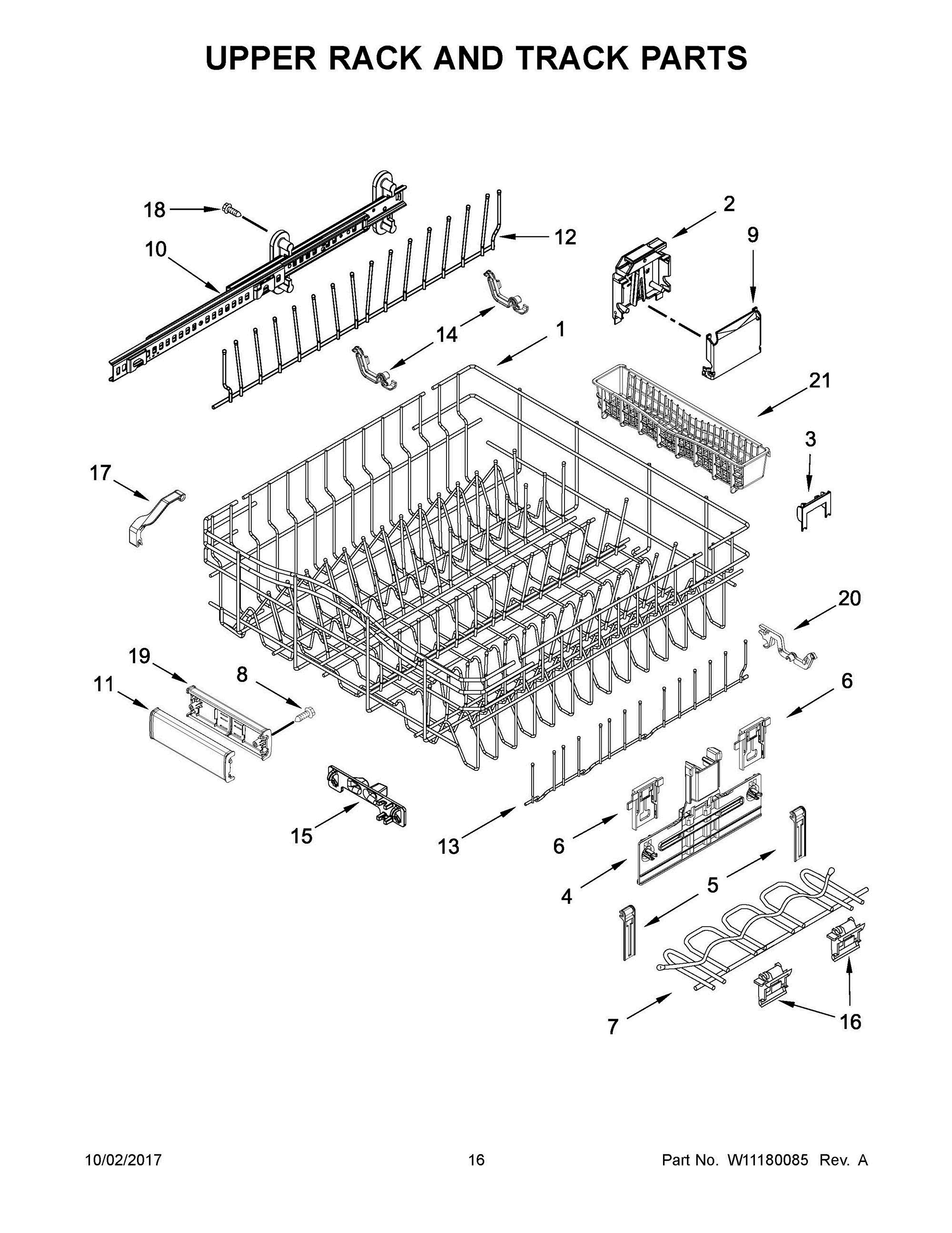 09 - UPPER RACK AND TRACK PARTS Diagram and Parts List for JDTSS245GX0  Whirlpool Dishwasher